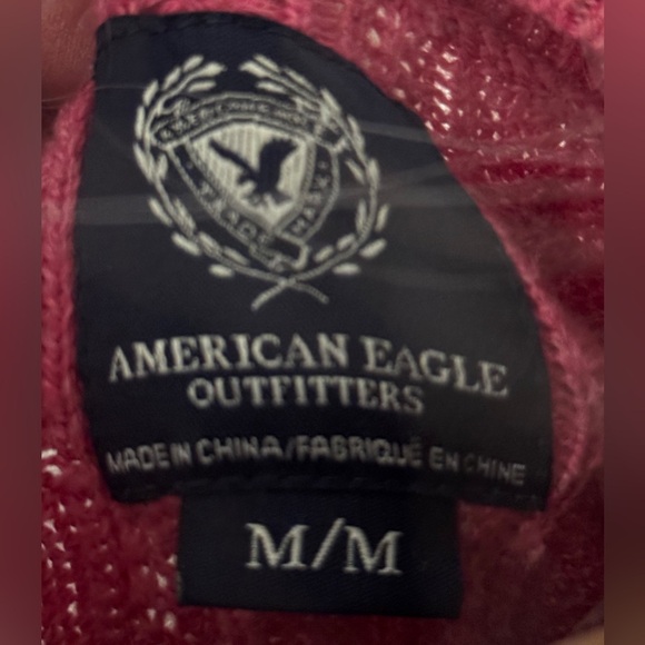 Authentic American Eagle Cable Knit Sweater Pink V Neck Medium - Picture 3 of 4